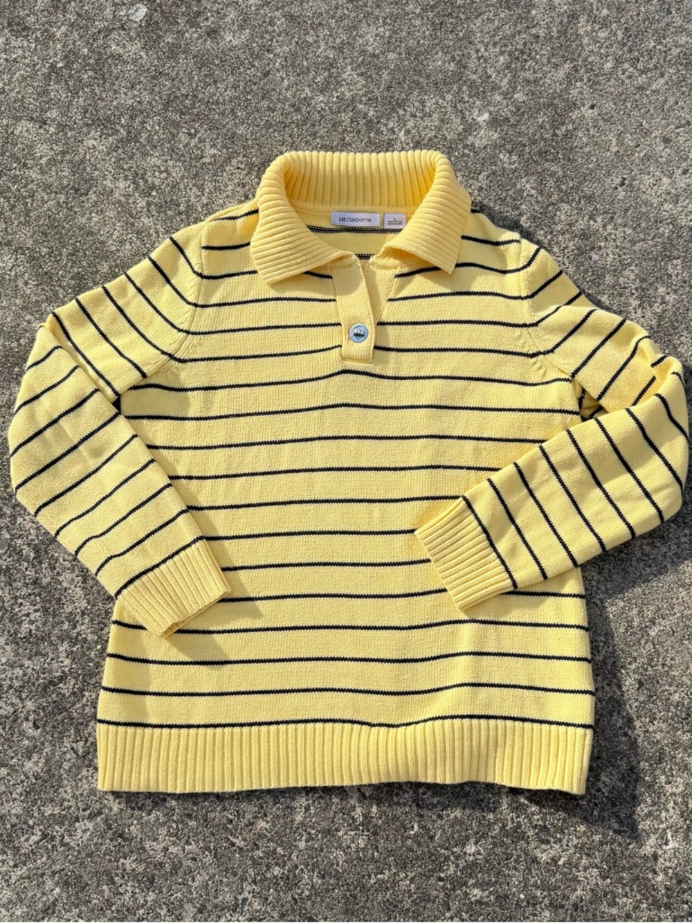 Liz Claiborne Yellow Polo Sweater with Navy Stripes size L